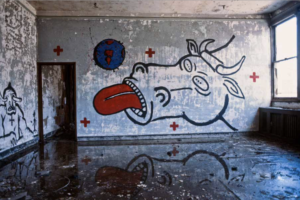 David Wojnarowicz’s Mural of a Gagging Cow, 1983, Pier 34, New York. Image copyright and courtesy Andreas Sterzing.