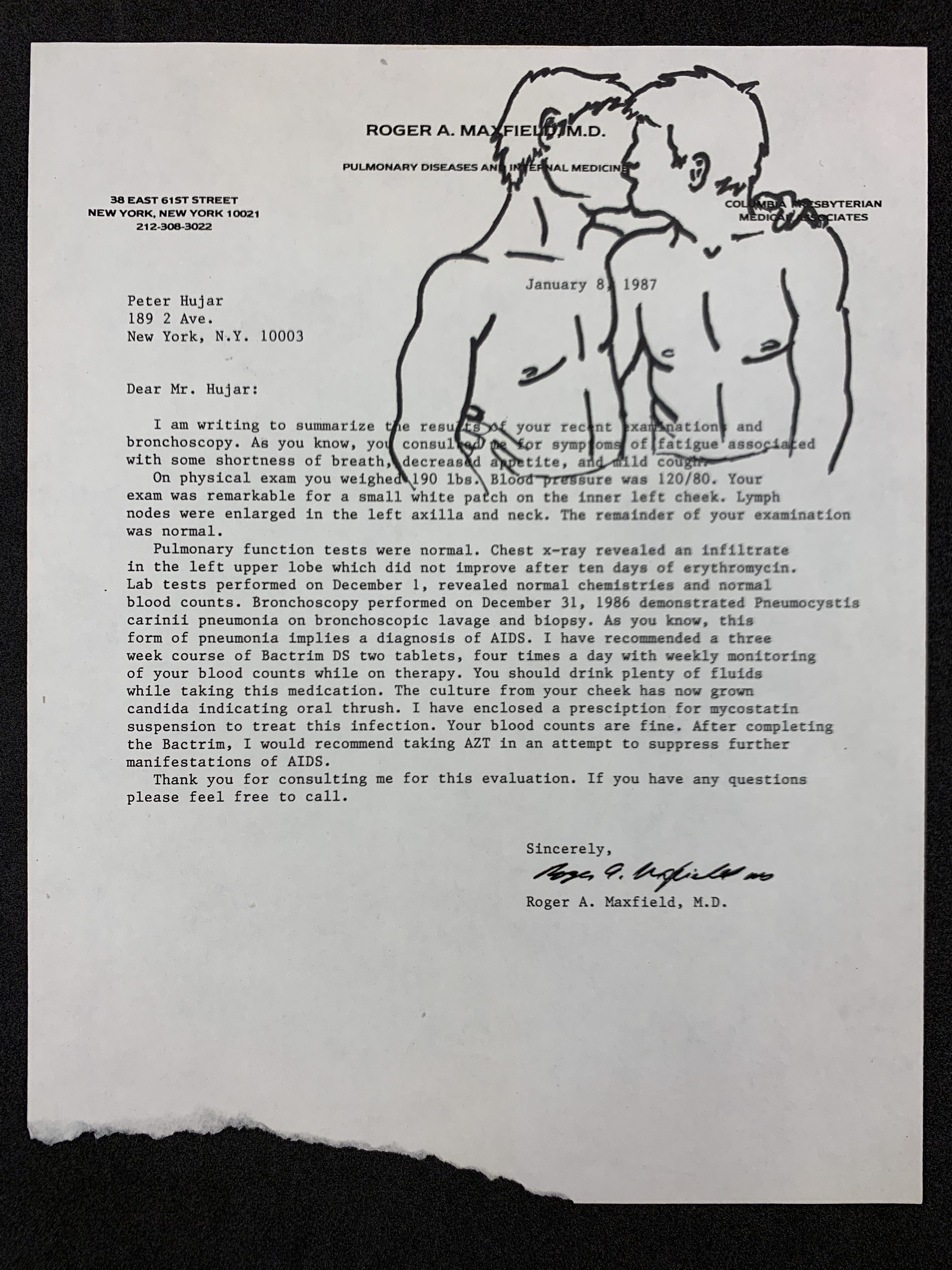 David's doodle on Peter Hujar's AIDS diagnosis letter from The David Wojnarowicz Papers in the Downtown Collection of Fales Library and Special Collections, New York University 