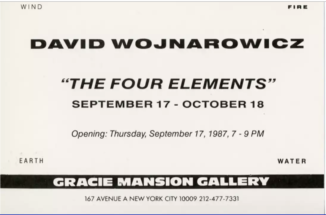 Invitation for David Wojnarowicz Exhibit "The Four Elements", Gracie Mansion Gallery, 1987