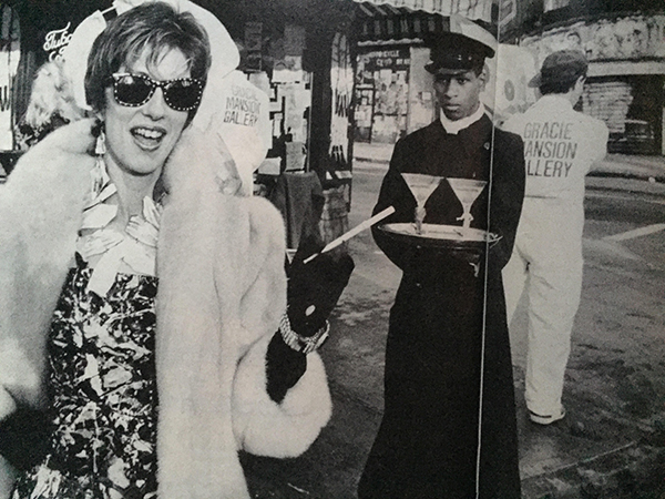 Gracie Mansion and Sur Rodney Sur serving martinis outside an opening at their East Village Gallery, 1984. Photo: People Magazine.