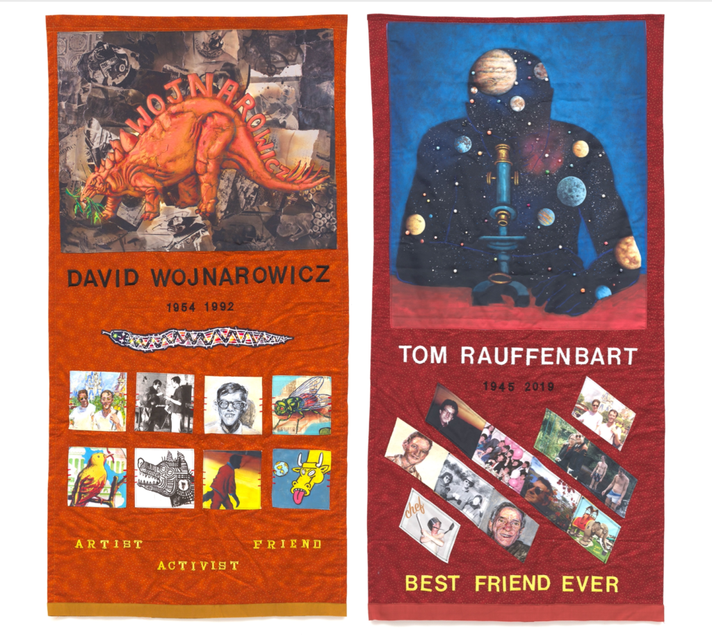Two quilt panels honoring David Wojnarowicz and his partner Tom Rauffenbart for the AIDS Memorial Quilt