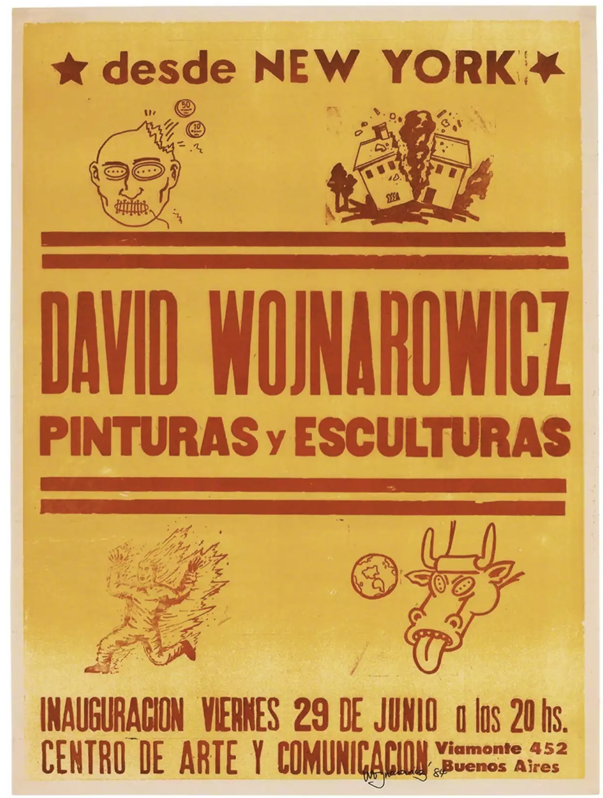 David Wojnarowicz Pinturas y Esculturas poster, Desde New York: 37 pintores del East Village New York (From New York: 37 East Village Painters), The Centro de Arte y Comunicación (CAyC), 1984 