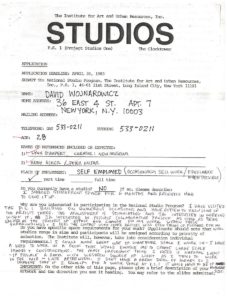 David Wojnarowicz application to PS1 Studio program April 1983