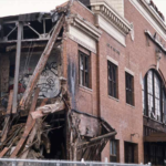 Andreas Sterzing, Pier 34 Demolition (Wojnarowicz’s Gagging Cow and Richard Hambleton’s Shadow Painting are visible), 1984. Photo copyright and courtesy Andreas Sterzing.