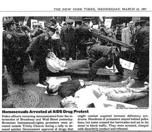 New York Times article on first ACT UP demonstration, March 24, 1987