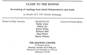 Program for ACT UP Needle Exchange benefit at The Drawing Center, NYC, 1991