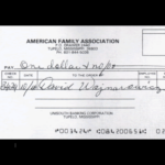 American Family Association Check for $1 written to David Wojnarowicz and signed by Donald Wildmon