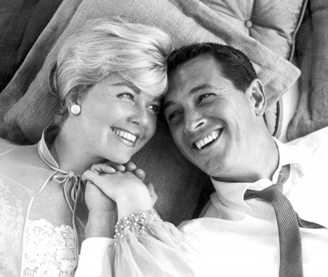 Actress Doris Day and actor Rock Hudson in promotional still for the film Pillow Talk, 1959.
