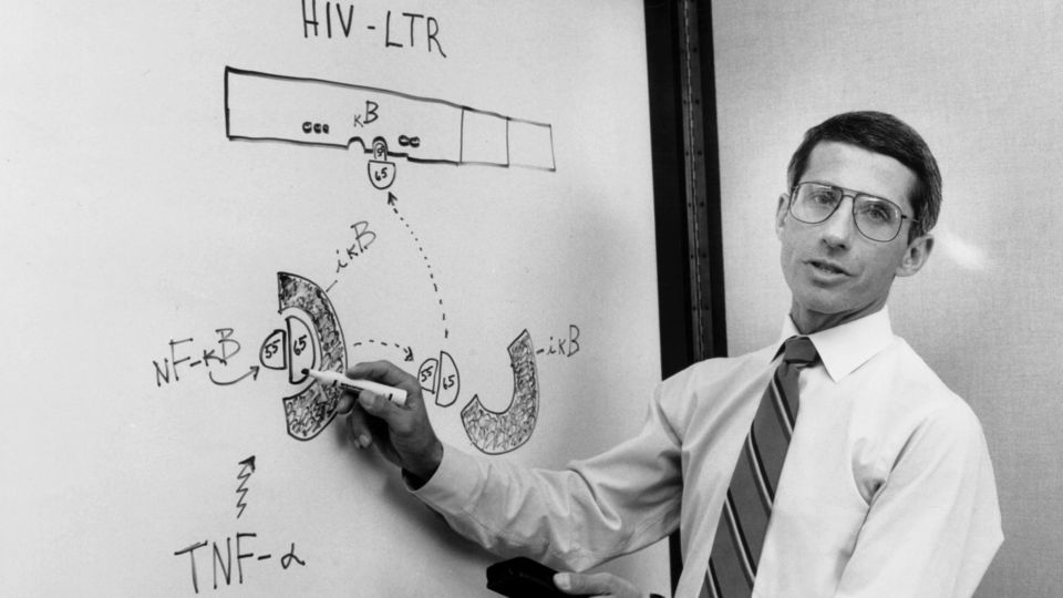 Dr. Anthony Fauci, director of the National Institute of Allergy and Infectious Diseases, talks to his team about HIV/AIDS, 1990