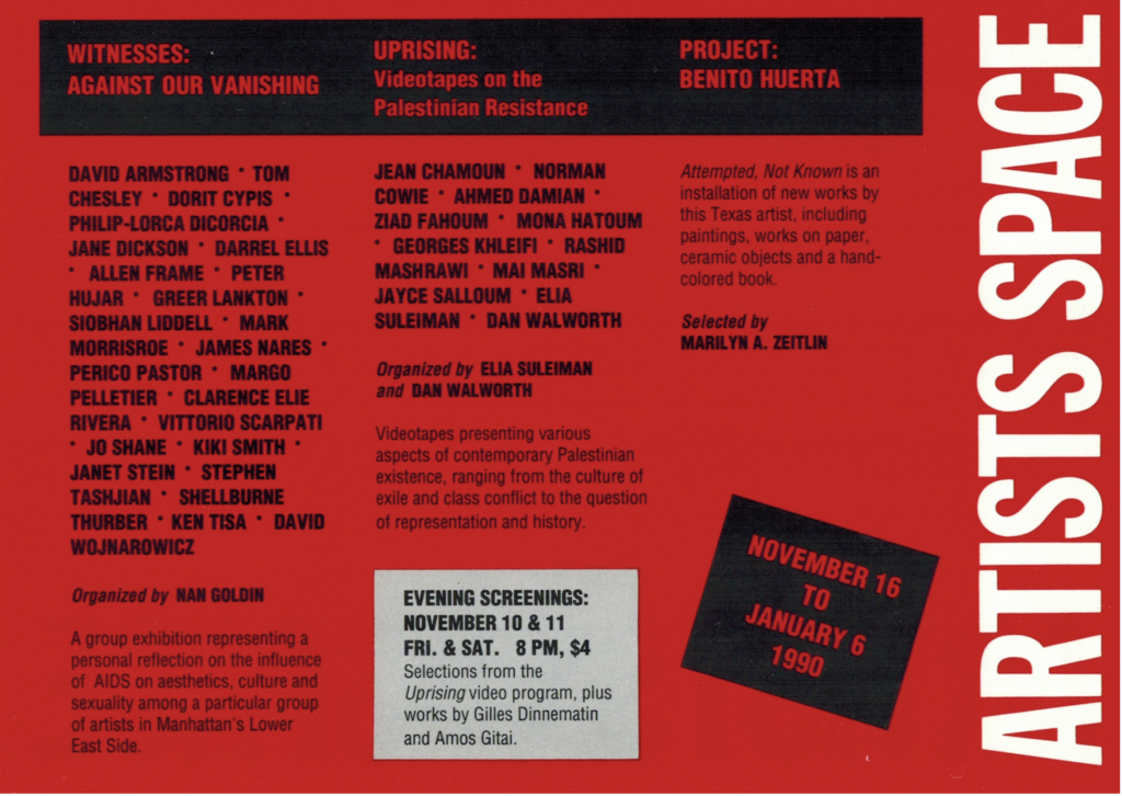 "Witnesses: Against Our Vanishing" invitation. New York: Artists Space, 1989.
