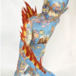 Untitled (Burning Boy), 1984. Acrylic and map collage on mannequin, 51 x 22 x 26 in.