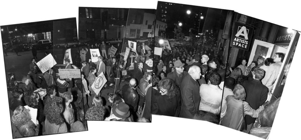 Art Positive collective demonstrators outside "Witnesses: Against Our Vanishing", organized by Nan Goldin, 1989. Artists Space, New York City. Photo courtesy of Thomas McGovern.