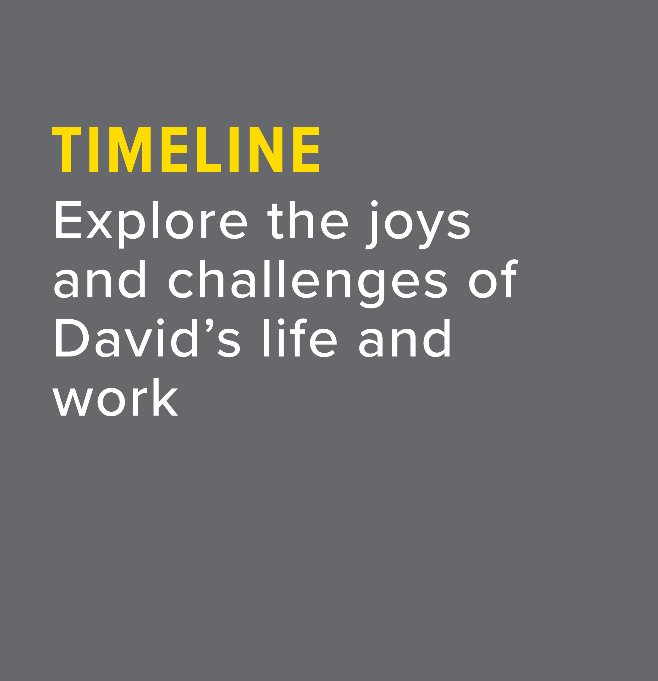 Explore the joys and challenges of David’s life and work