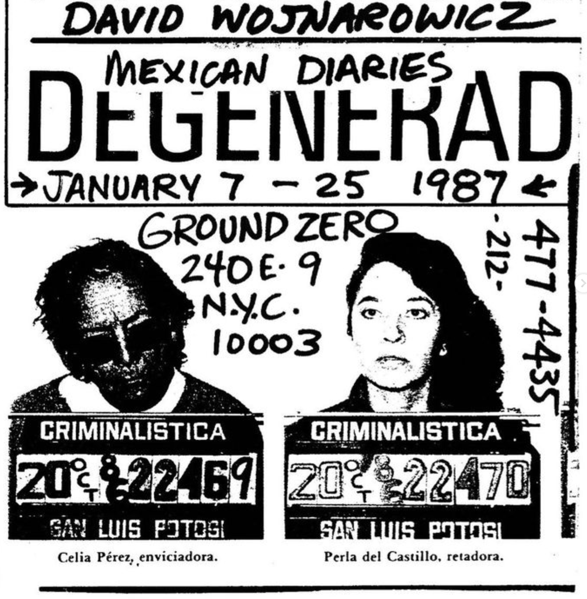 Invitation to David Wojnarowicz, Mexican Diaries exhibit, Ground Zero, January 1987