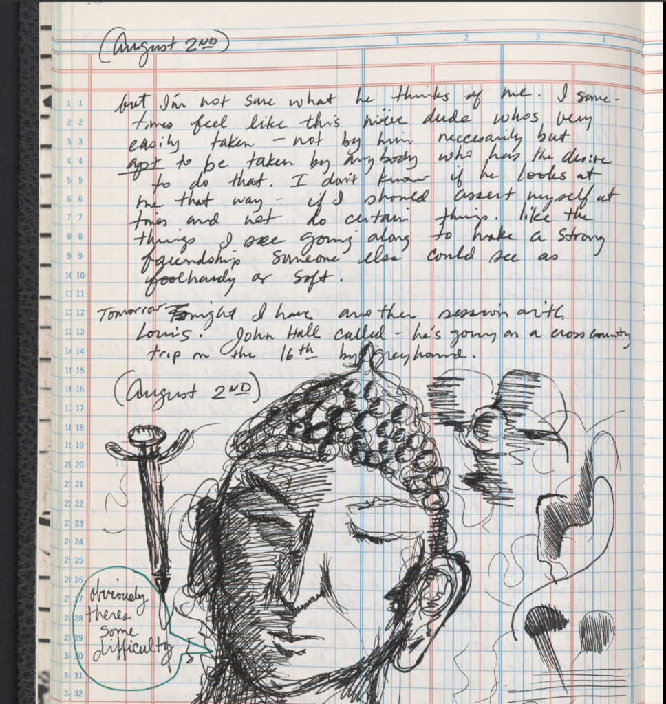 David Wojnarowicz journal, July 1977, NY Journal I, Brooklyn Heights, "Human Head I." Courtesy The David Wojnarowicz Papers at The Downtown Collection of Fales Library and Special Collections at New York University.