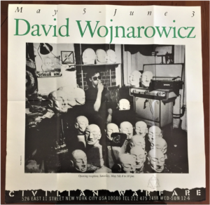 Advertisement for David Wojnarowicz solo show at Civilian Warfare, 1984. (Photo by Marion Scemama taken in David’s studio on the Bowery)