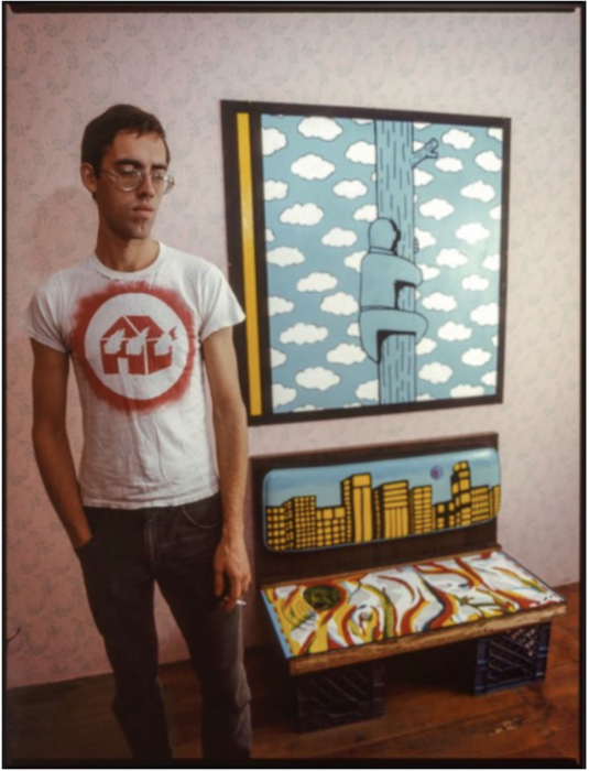 Andres Sterzing, David Wojnarowicz at Gracie Mansion Gallery Sofa Show, September 1983. Photo copyright and courtesy Andreas Sterzing