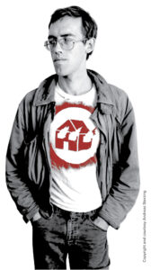 David Wojnarowicz in burning house T-shirt, 1983. Photo copyright and courtesy Andreas Sterzing.
