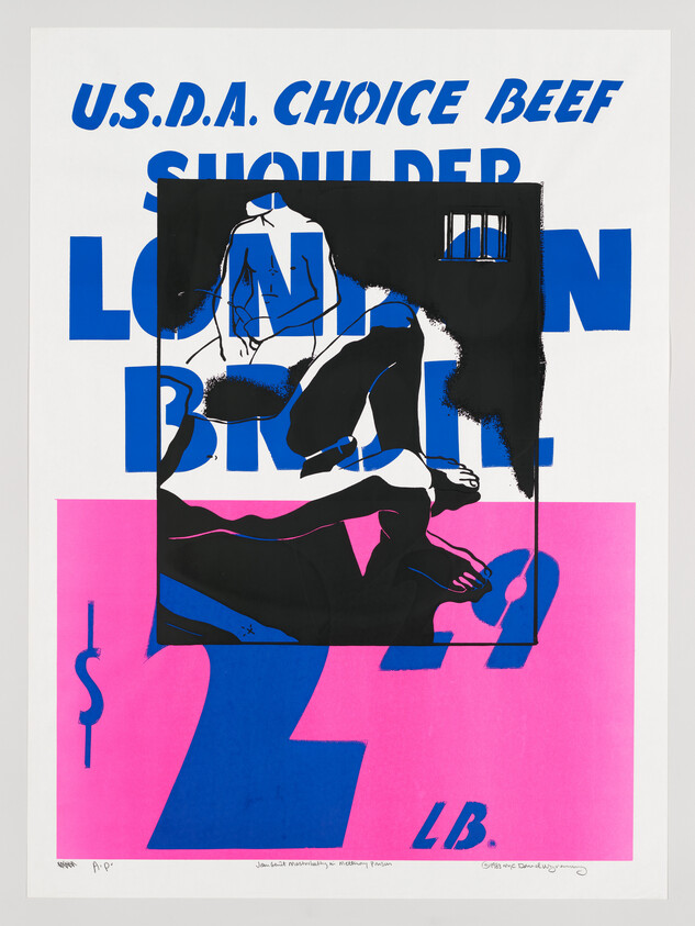 Jean Genet Masturbating in Metteray Prison (London Broil), 1983. Synthetic polymer paint on supermarket poster, 43 1/2 x 32 in.